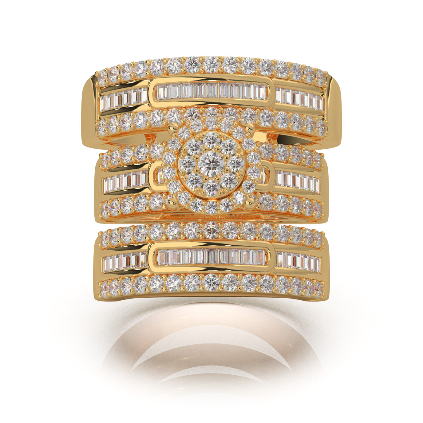 2.30 ct Moissanite Trio Rings in 14k Yellow Gold