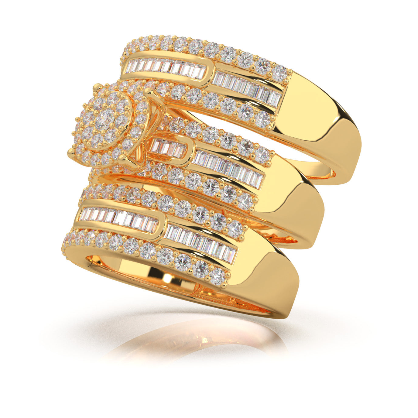 2.30 ct Moissanite Trio Rings in 14k Yellow Gold