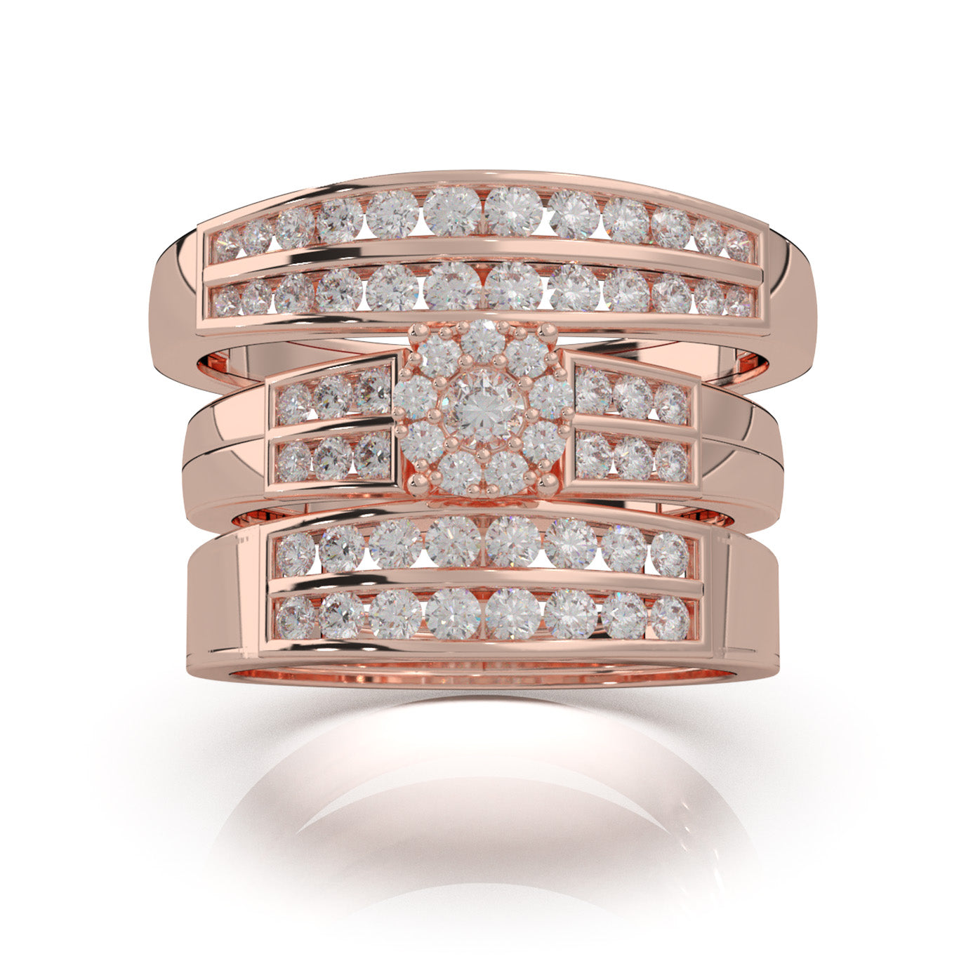 1.30 ct Natural Diamond Trio Rings in 14k Rose Gold