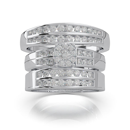 1.30 ct Moissanite Trio Rings in 14k White Gold