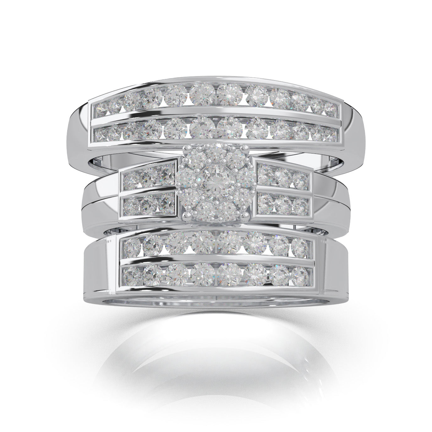 1.30 ct Natural Diamond Trio Rings in 14k White Gold