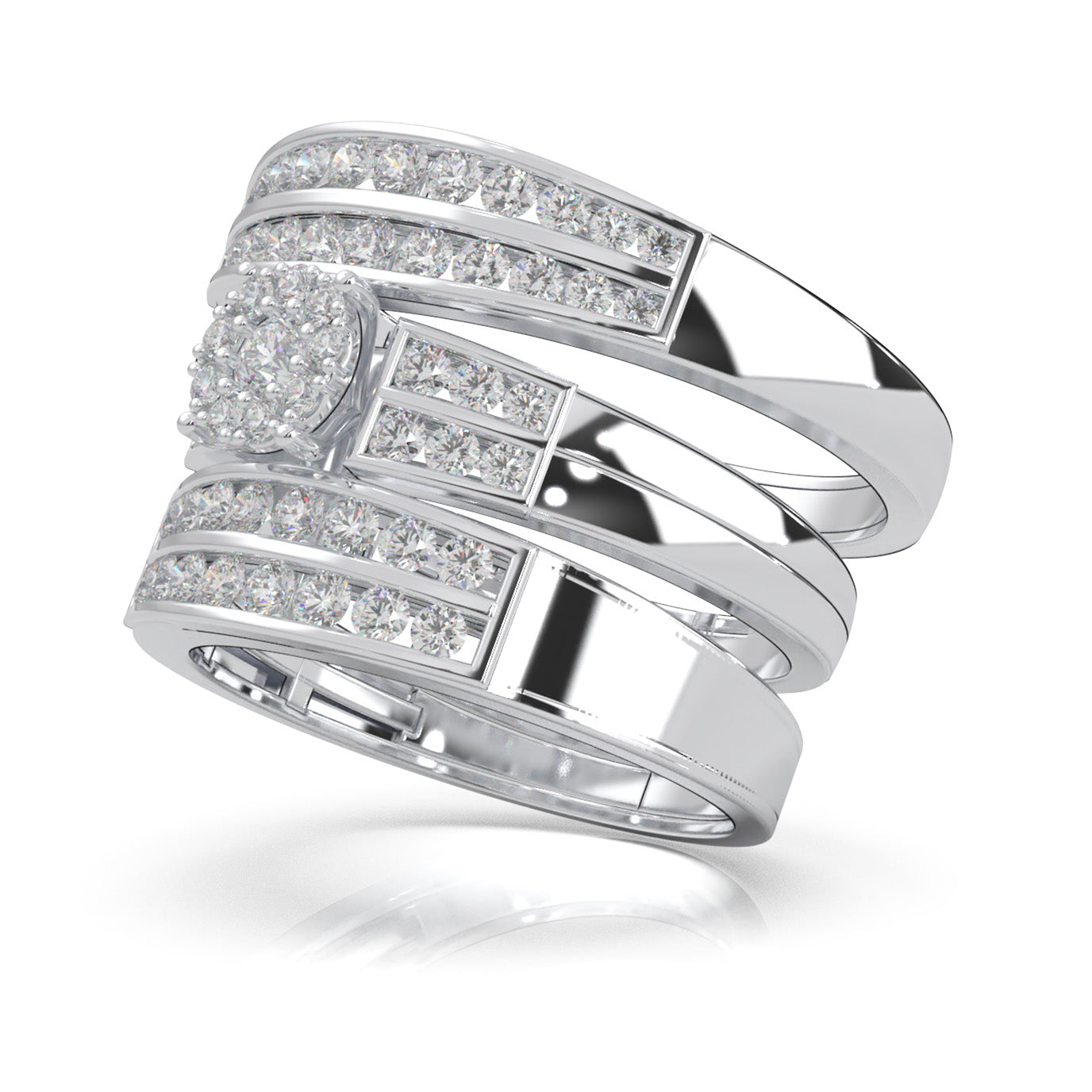 1.30 ct Moissanite Trio Rings in 14k White Gold