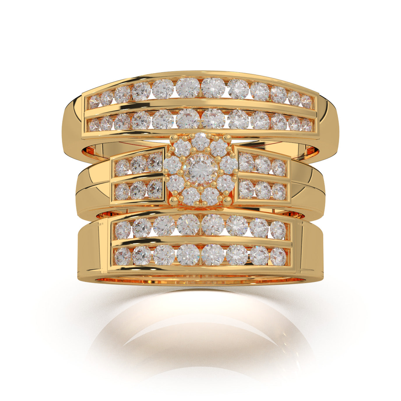 1.30 ct Natural Diamond Trio Rings in 14k Yellow Gold