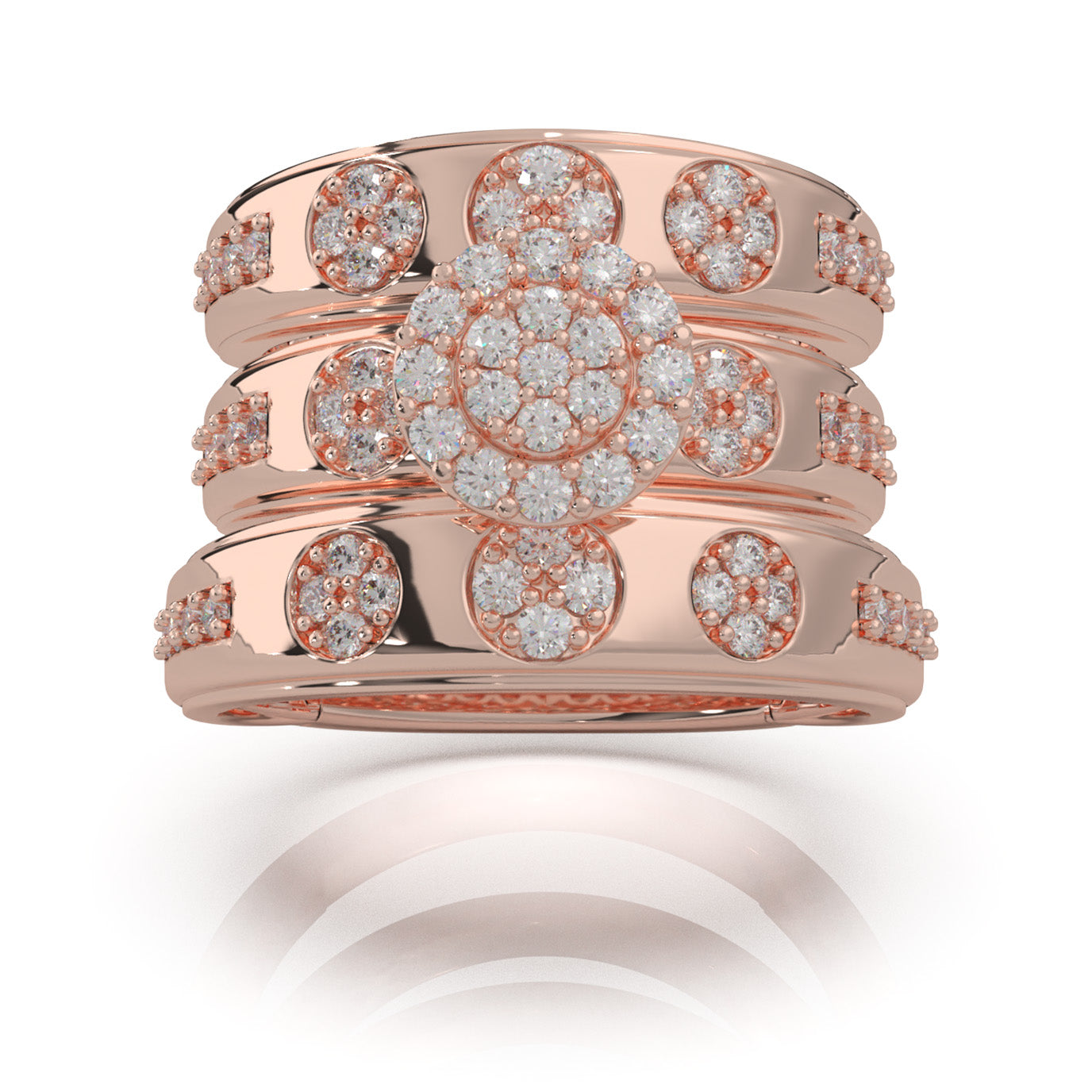 1.20 ct Natural Diamond Trio Rings in 14k Rose Gold
