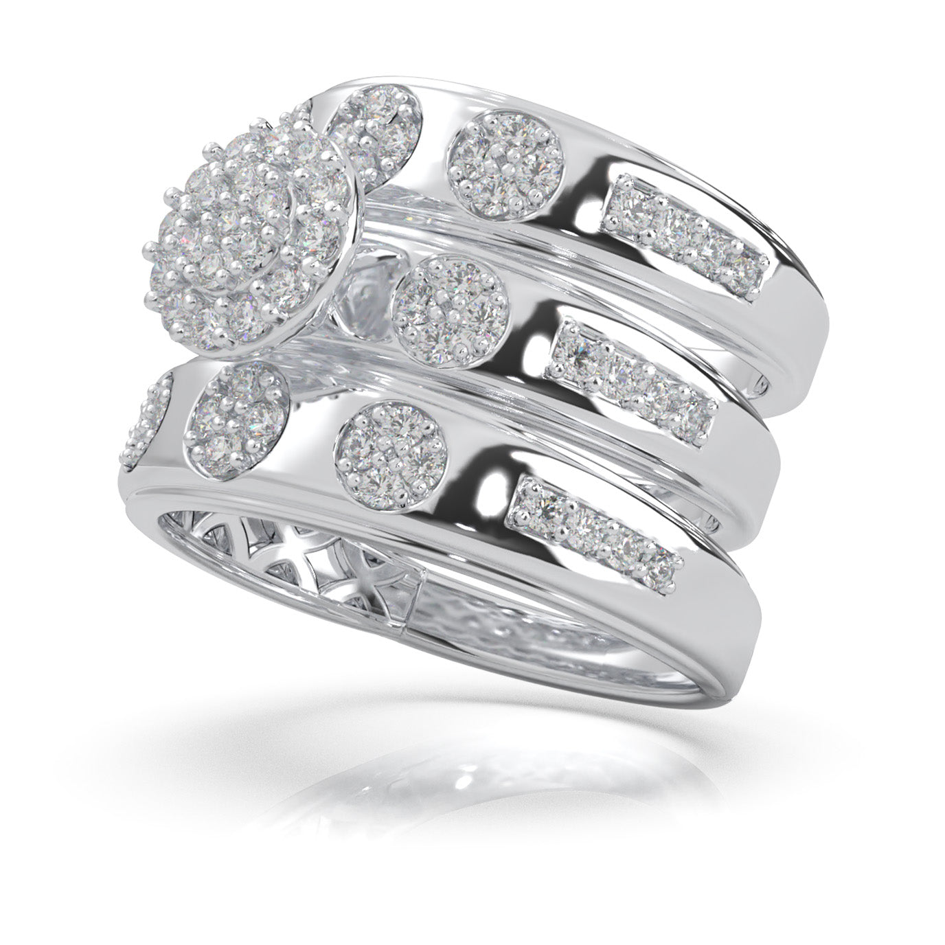 1.20 ct Natural Diamond Trio Rings in 10k White Gold