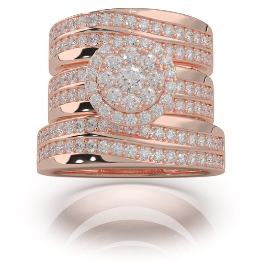 2.30 ct Natural Diamond Trio Rings in 14k Rose Gold