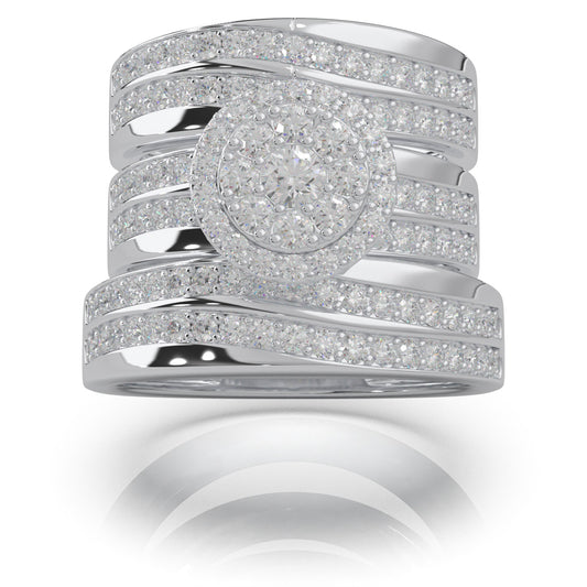 2.30 ct Moissanite Trio Rings in 10k White Gold