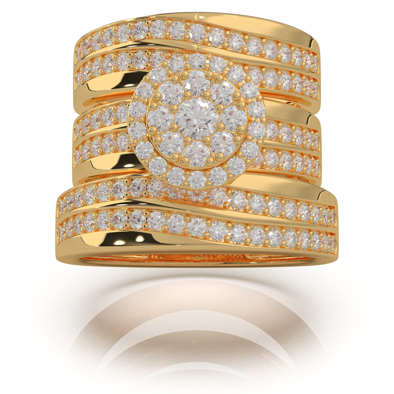 2.30 ct Moissanite Trio Rings in 10k Yellow Gold