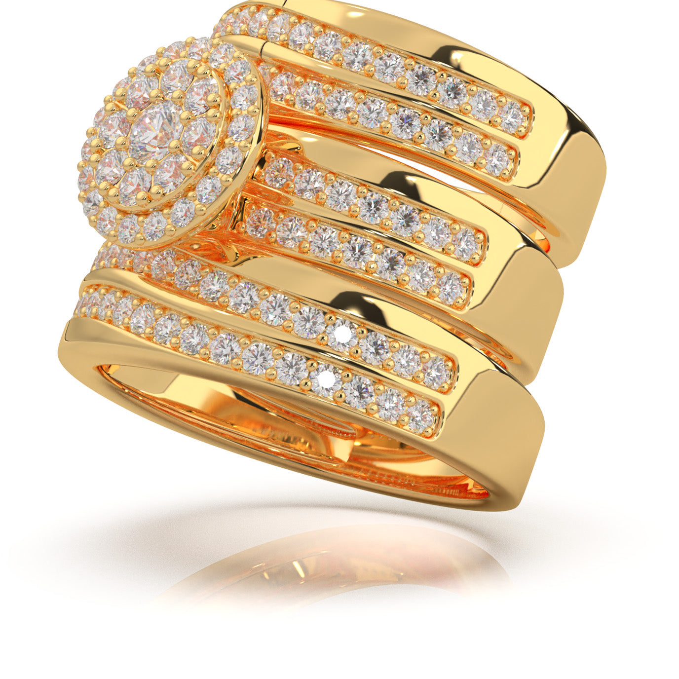 2.30 ct Moissanite Trio Rings in 10k Yellow Gold