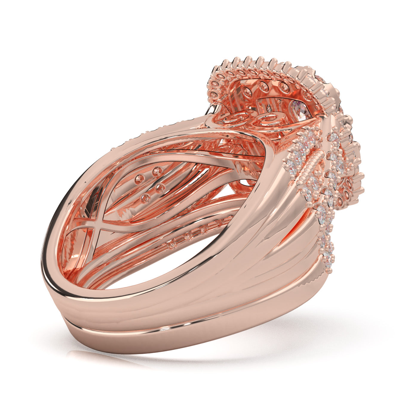 1.60 ct Moissanite Round Cut Square Head Double Halo Engagement Set in 10k Rose Gold