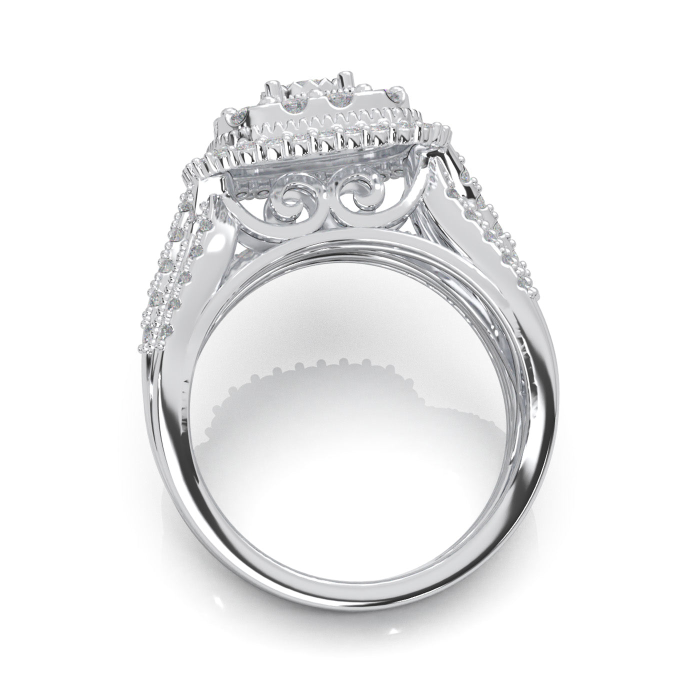 1.60 ct Moissanite Round Cut Square Head Double Halo Engagement Set in 10k White Gold