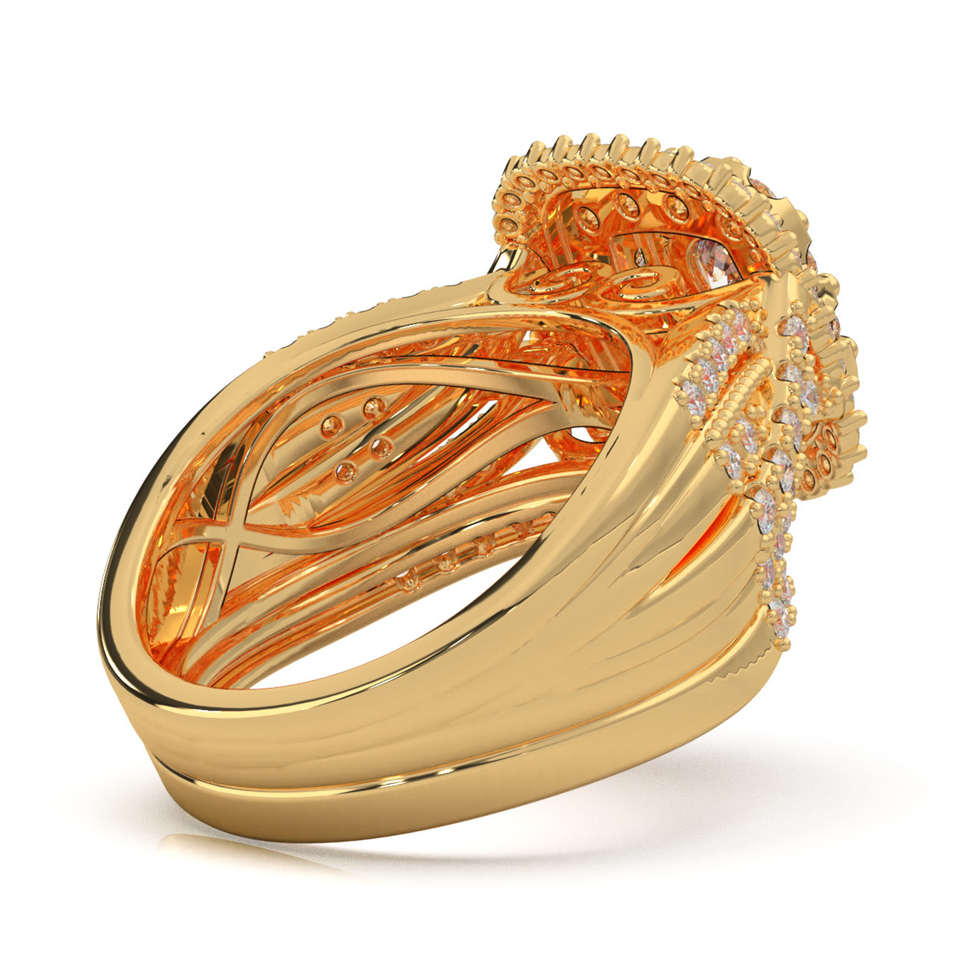 1.60 ct Natural Diamond Round Cut Square Head Double Halo Engagement Set in 10k Yellow Gold