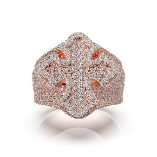 4.20 ct Lab Grown Diamond 3D Cross Mens Religious Pinky Ring in 14k Rose Gold