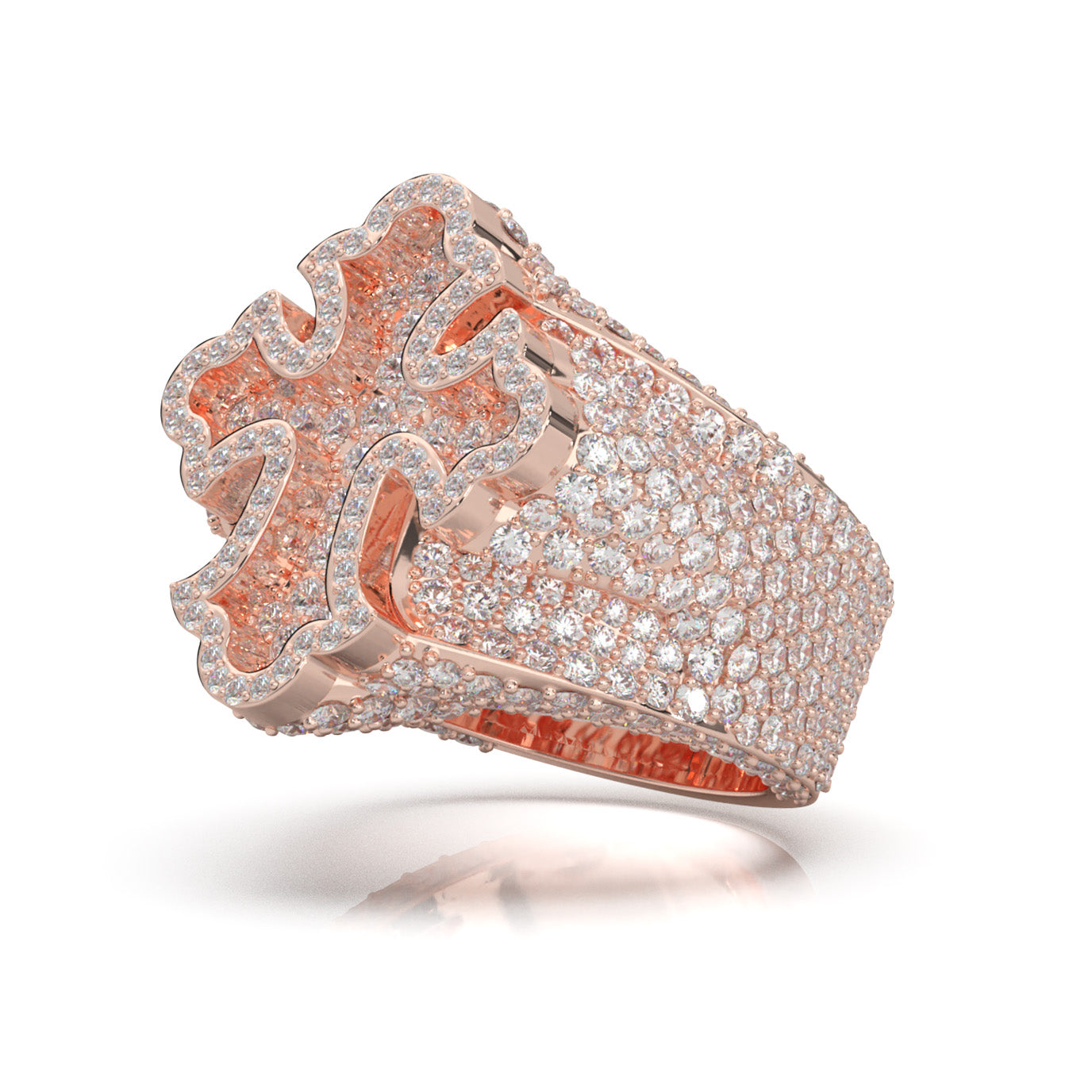 4.20 ct Lab Grown Diamond 3D Cross Mens Religious Pinky Ring in 14k Rose Gold