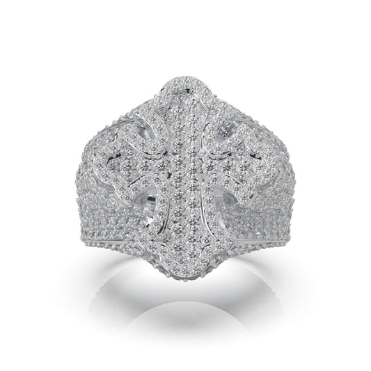 4.20 ct Lab Grown Diamond 3D Cross Mens Religious Pinky Ring in 14k White Gold