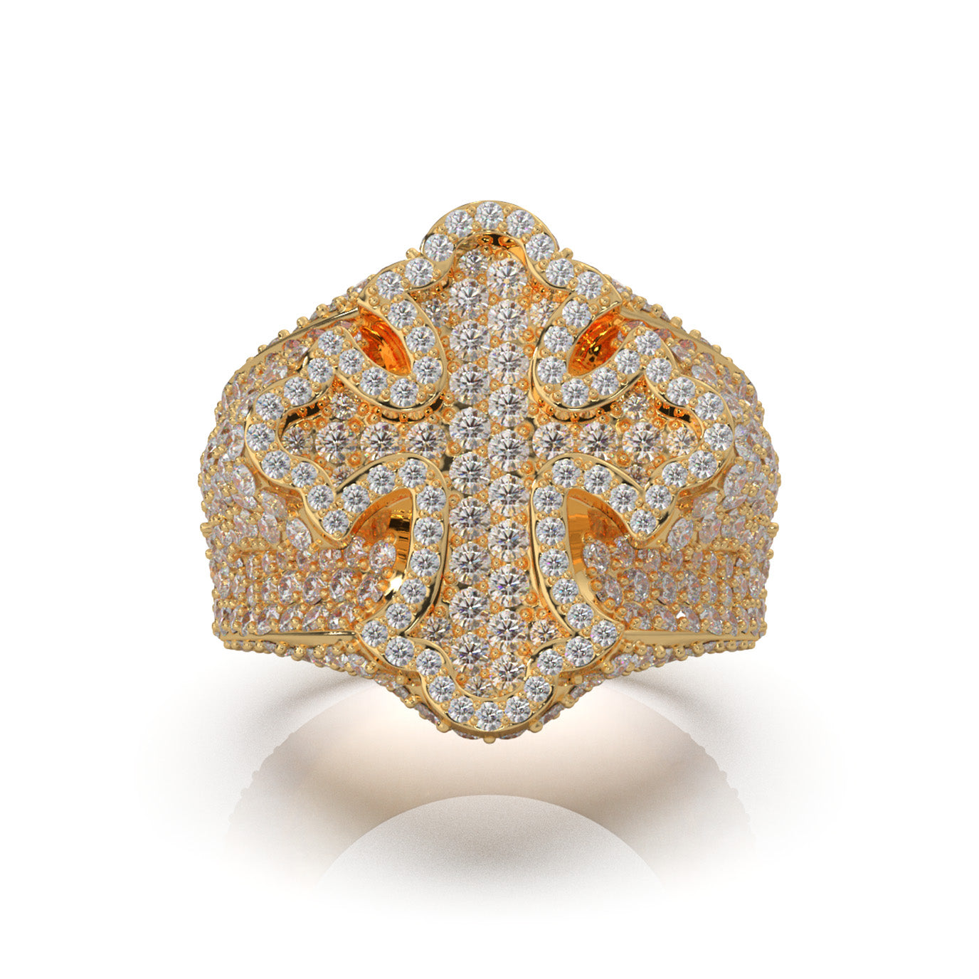 4.20 ct Moissanite 3D Cross Mens Religious Pinky Ring in 14k Yellow Gold