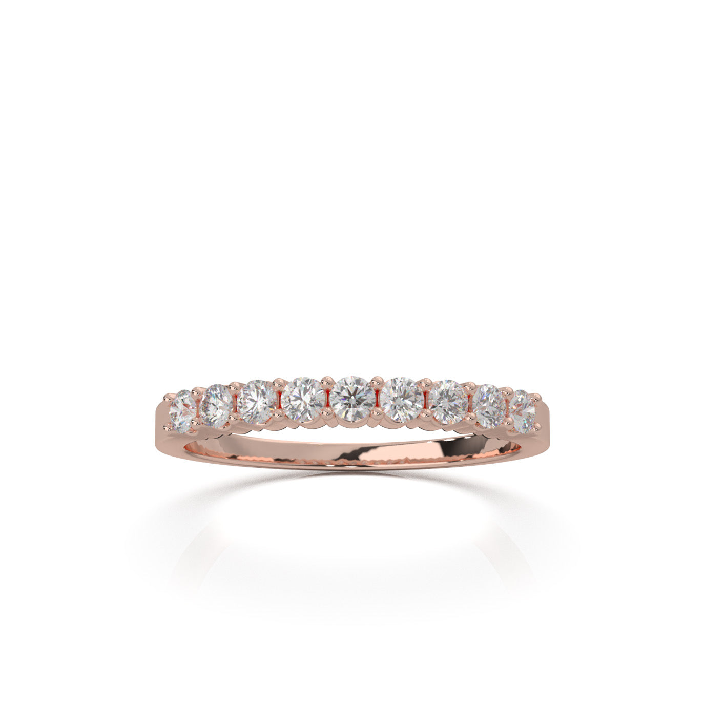 0.45 ct Natural Diamond Round Cut Shared Prong 9 Stone Wedding Band in 10k Rose Gold