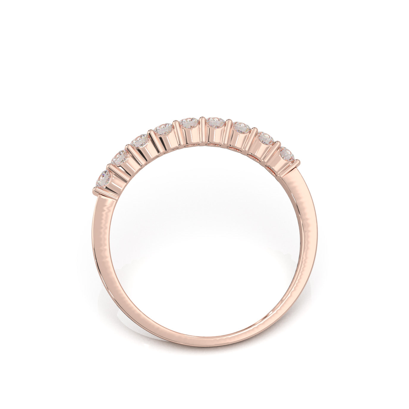 0.45 ct Moissanite Round Cut Shared Prong 9 Stone Wedding Band in 10k Rose Gold