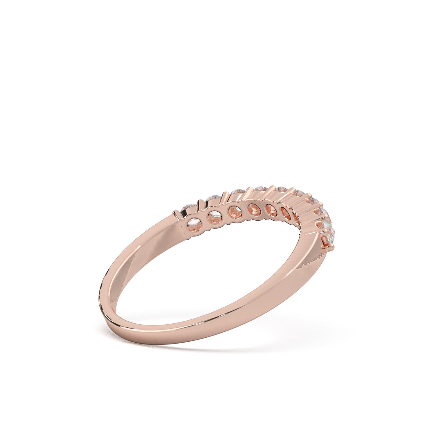 0.45 ct Moissanite Round Cut Shared Prong 9 Stone Wedding Band in 10k Rose Gold