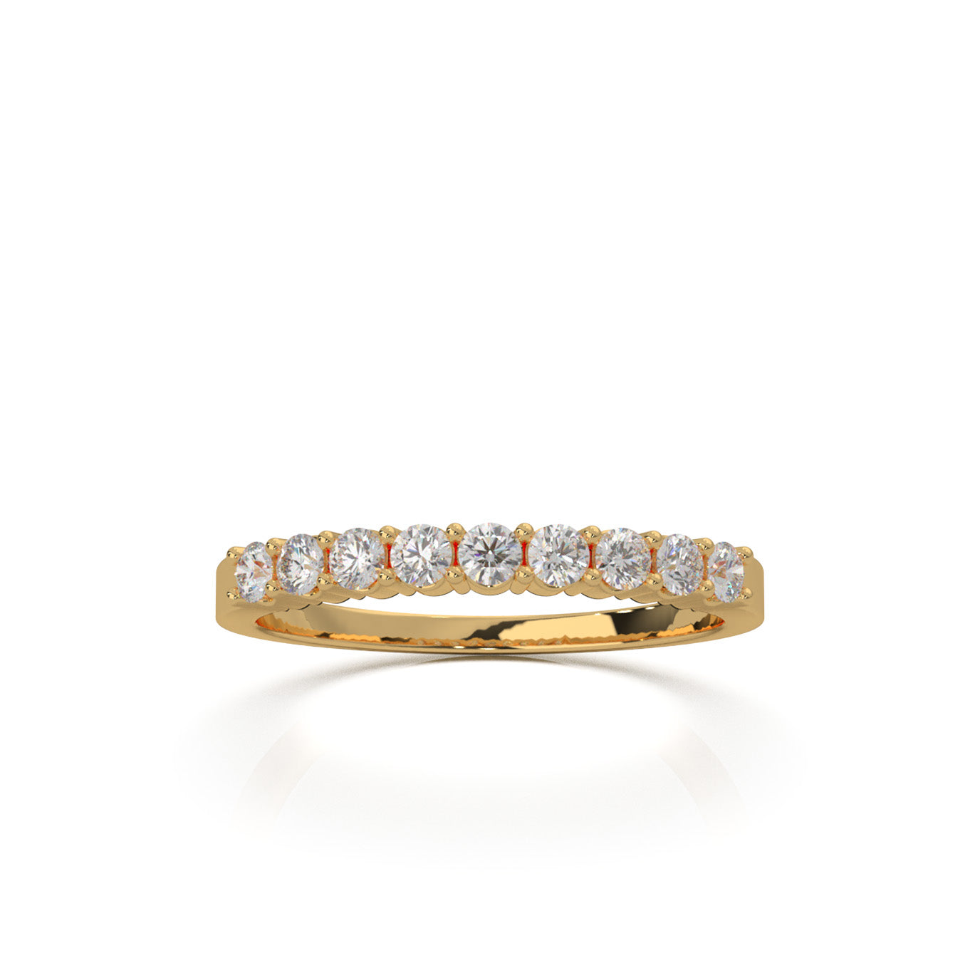 0.45 ct Moissanite Round Cut Shared Prong 9 Stone Wedding Band in 14k Yellow Gold