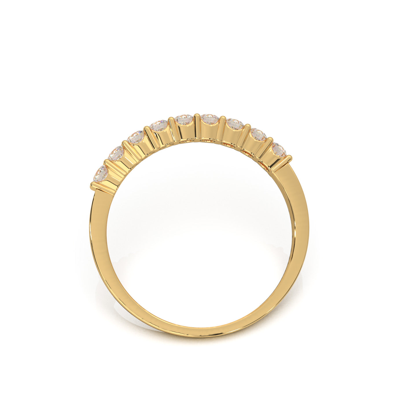 0.45 ct Moissanite Round Cut Shared Prong 9 Stone Wedding Band in 14k Yellow Gold