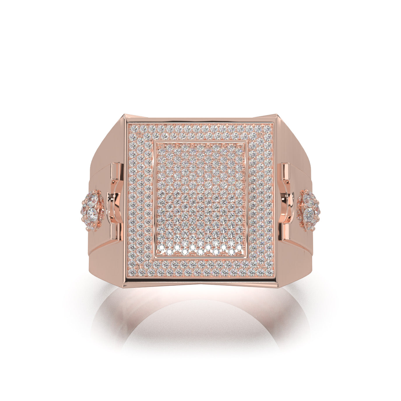 1.30 ct Moissanite Rectangular Micropave Mens Pinky Ring in 10k Rose Gold