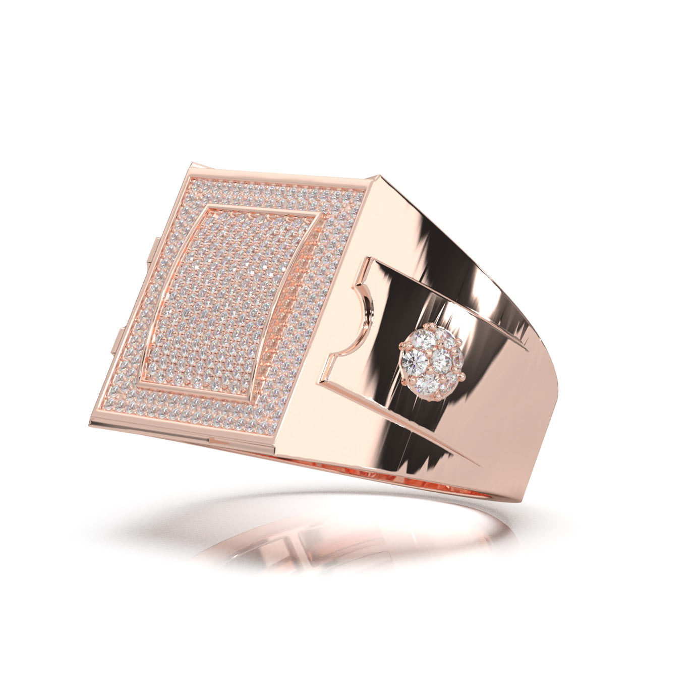 1.30 ct Lab Grown Diamond Rectangular Micropave Mens Pinky Ring in 14k Rose Gold