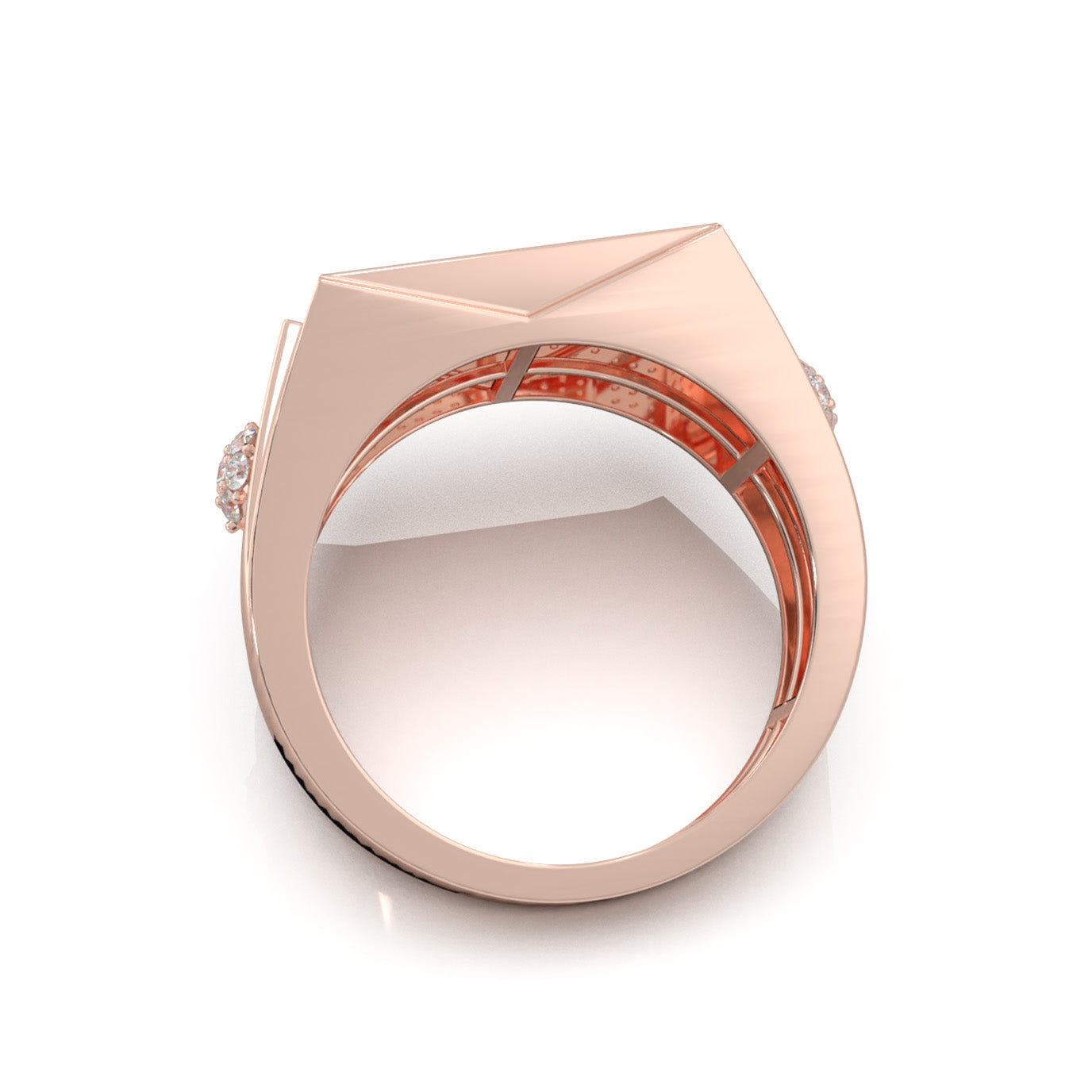 1.30 ct Natural Diamond Rectangular Micropave Mens Pinky Ring in 10k Rose Gold