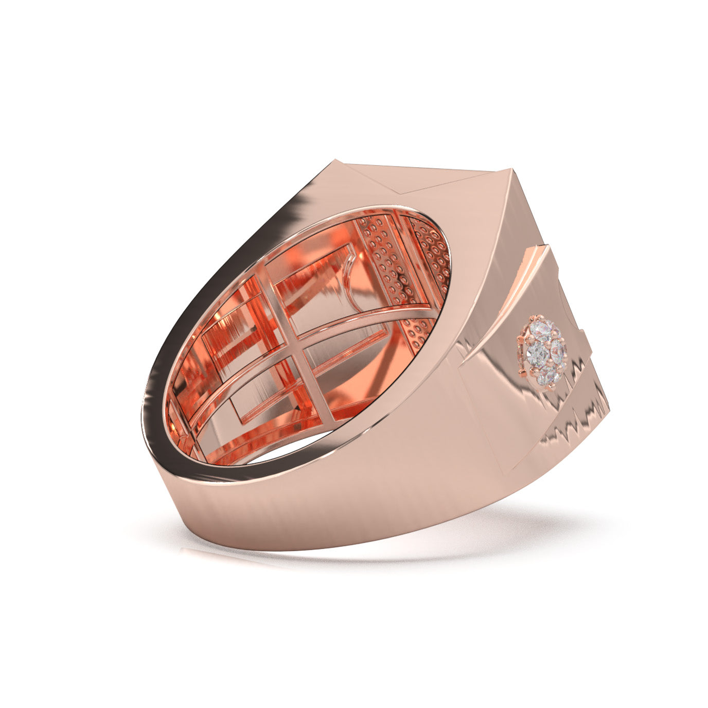 1.30 ct Natural Diamond Rectangular Micropave Mens Pinky Ring in 10k Rose Gold