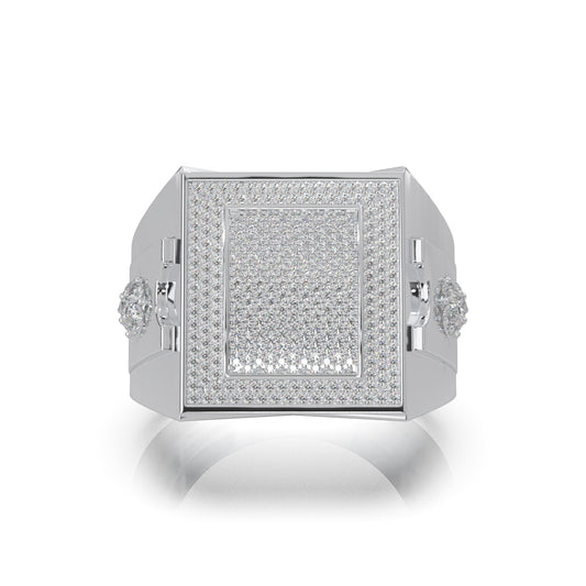 1.30 ct Natural Diamond Rectangular Micropave Mens Pinky Ring in 10k White Gold