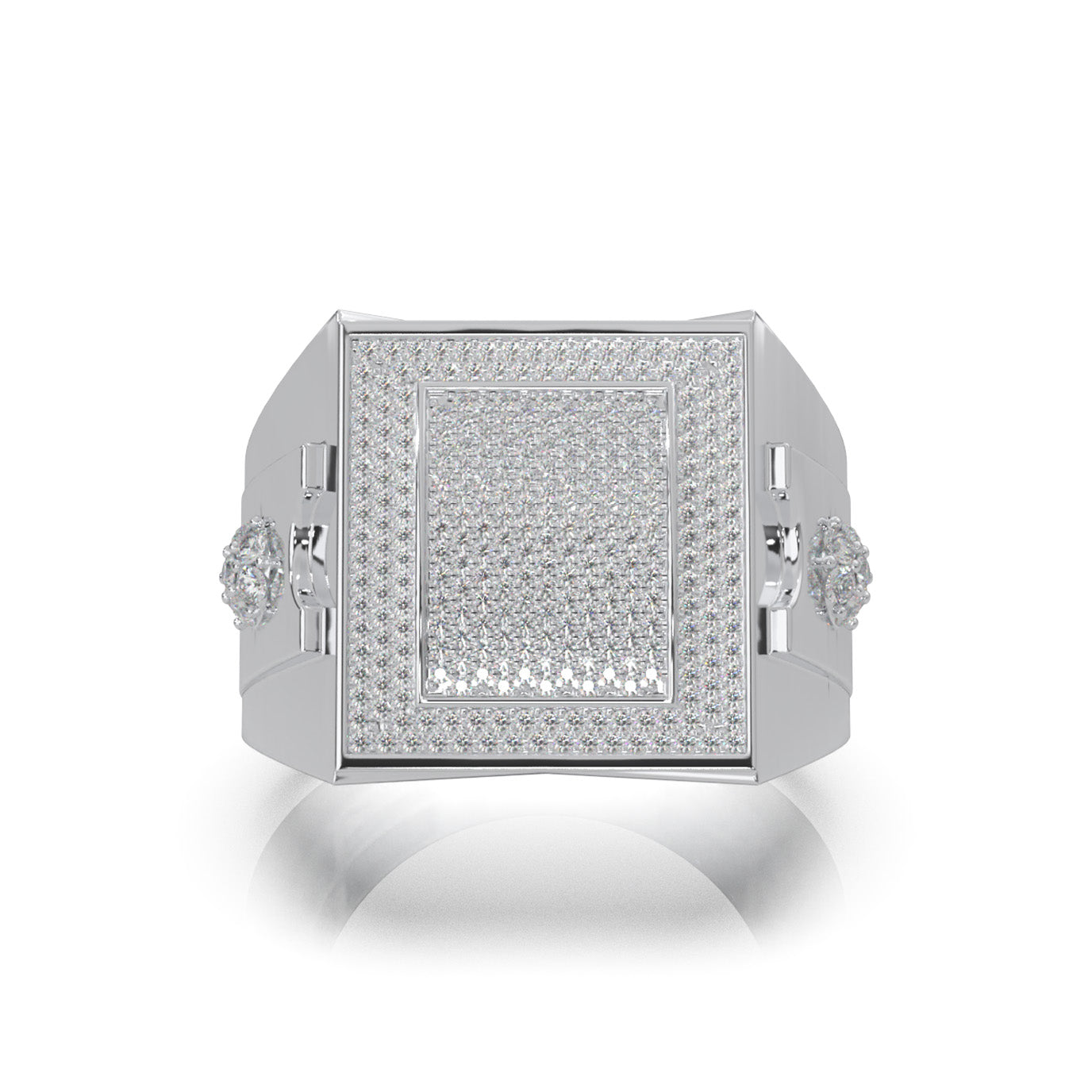1.30 ct Moissanite Rectangular Micropave Mens Pinky Ring in 10k White Gold