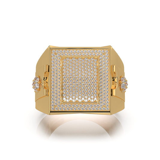 1.30 ct Lab Grown Diamond Rectangular Micropave Mens Pinky Ring in 14k Yellow Gold