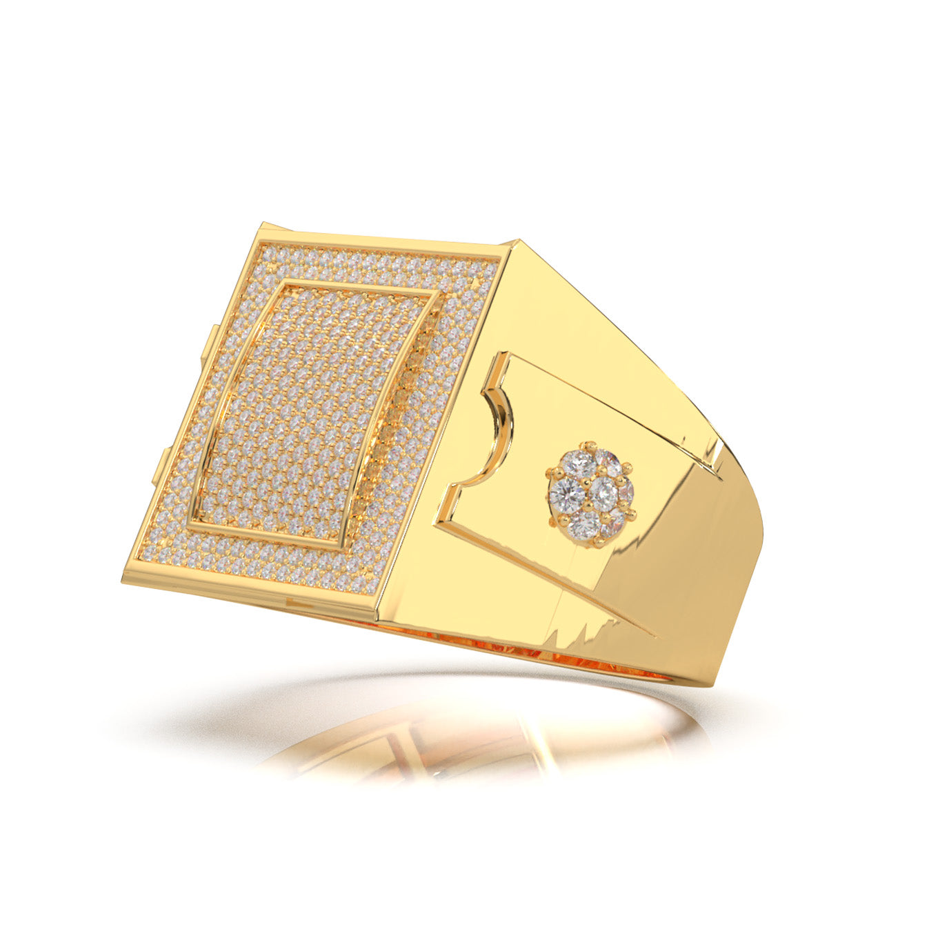 1.30 ct Natural Diamond Rectangular Micropave Mens Pinky Ring in 10k Yellow Gold