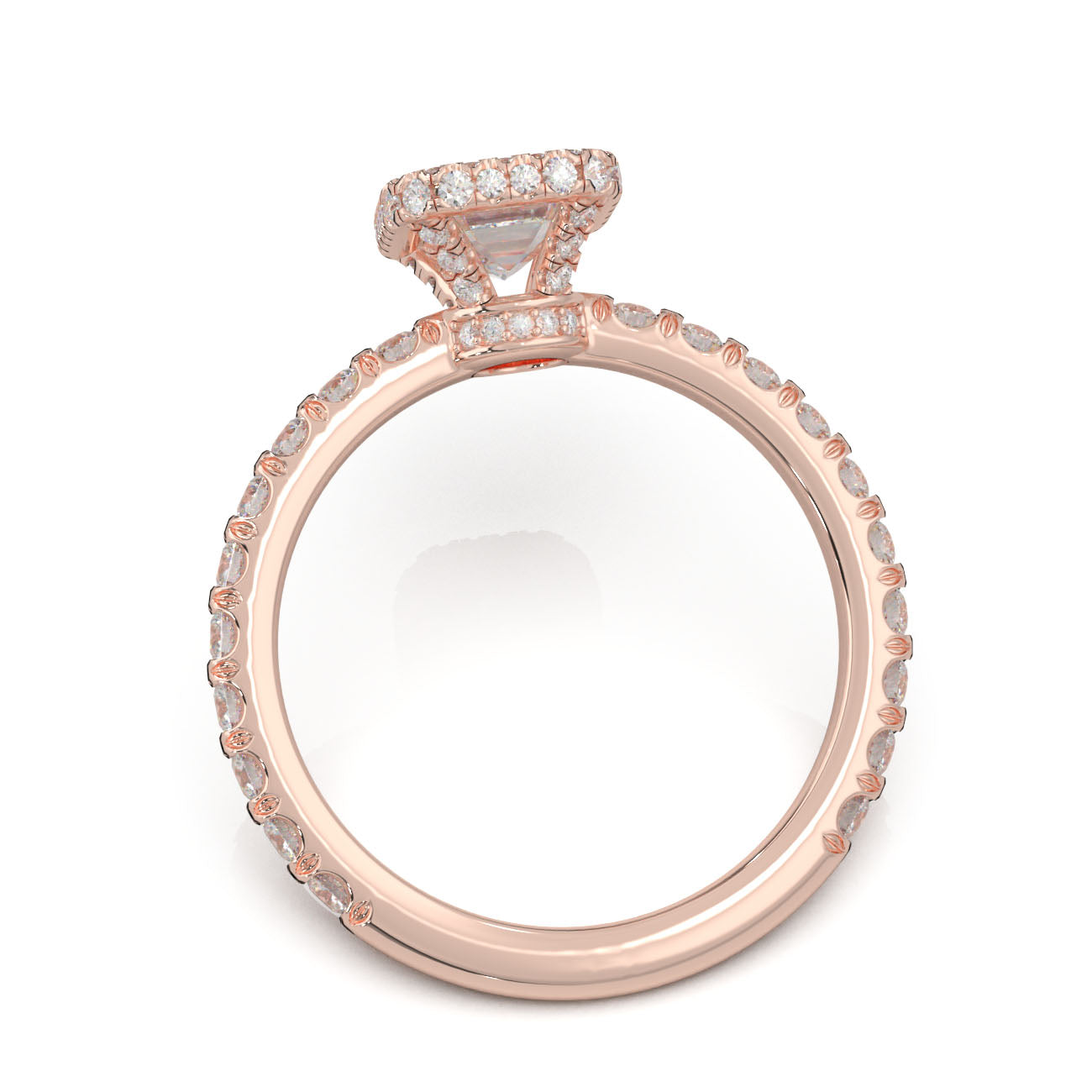 1.75 ct Emerald Cut Lab Grown Diamond Halo Engagement Ring in 14k Rose Gold