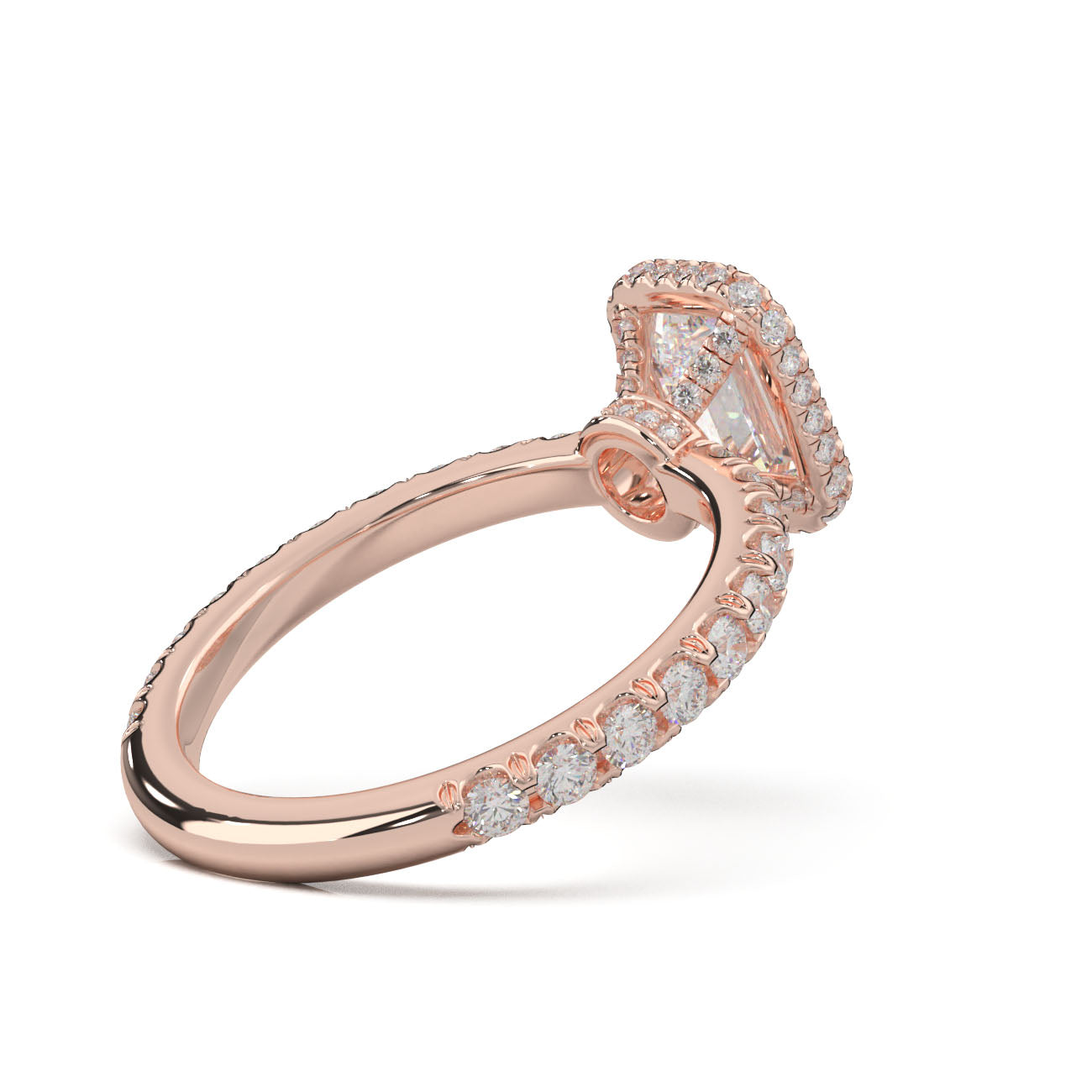 1.75 ct Emerald Cut Lab Grown Diamond Halo Engagement Ring in 14k Rose Gold