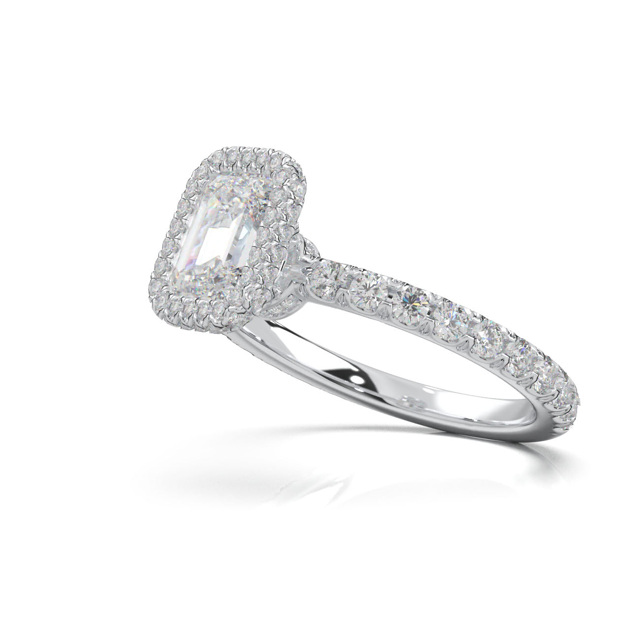 1.75 ct Emerald Cut Lab Grown Diamond Halo Engagement Ring in 14k White Gold
