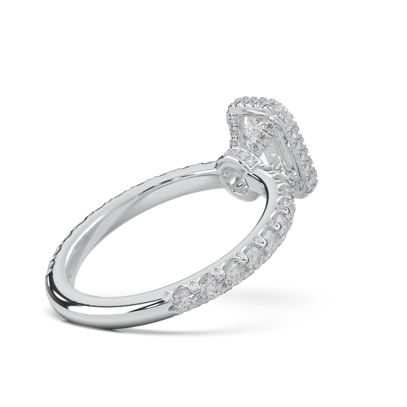 1.75 ct Emerald Cut Lab Grown Diamond Halo Engagement Ring in 14k White Gold