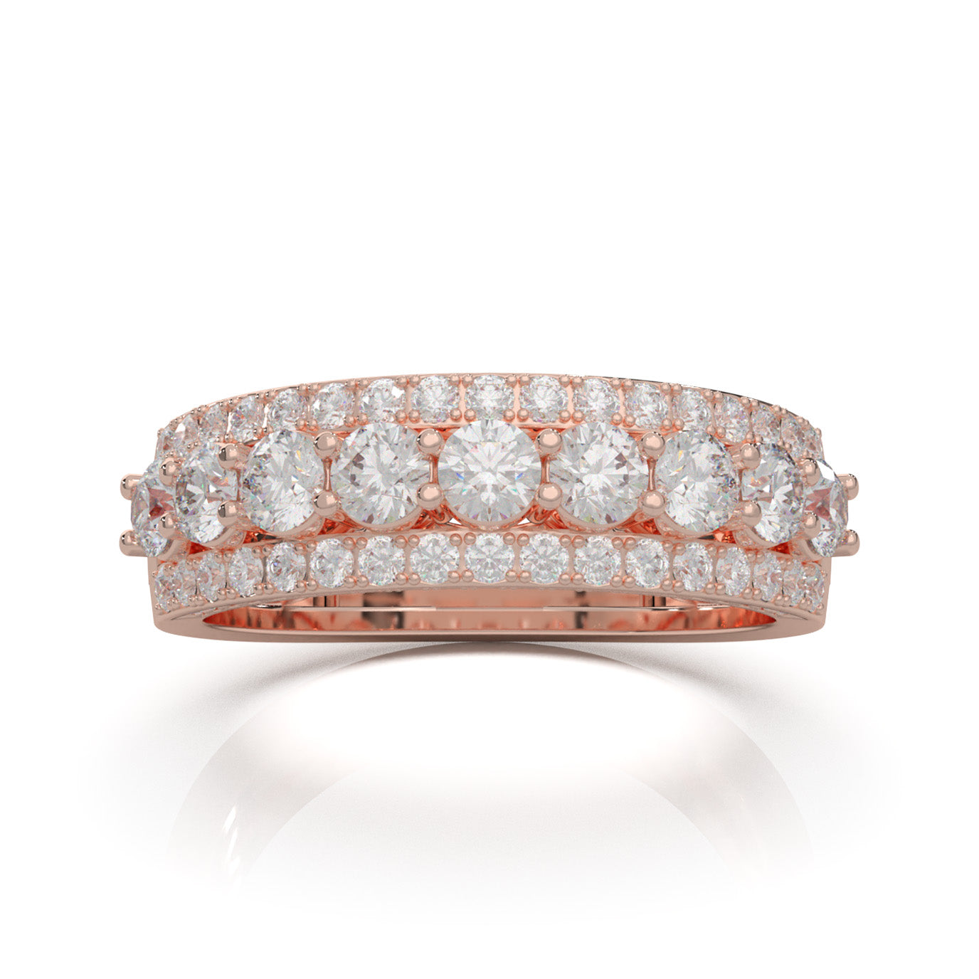 2.70 ct Natural Diamond 3 Row Mens Wedding Band with Accents in 10k Rose Gold