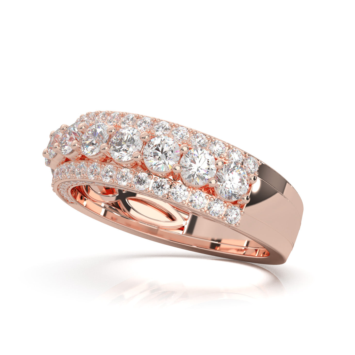 2.70 ct Moissanite 3 Row Mens Wedding Band with Accents in 14k Rose Gold