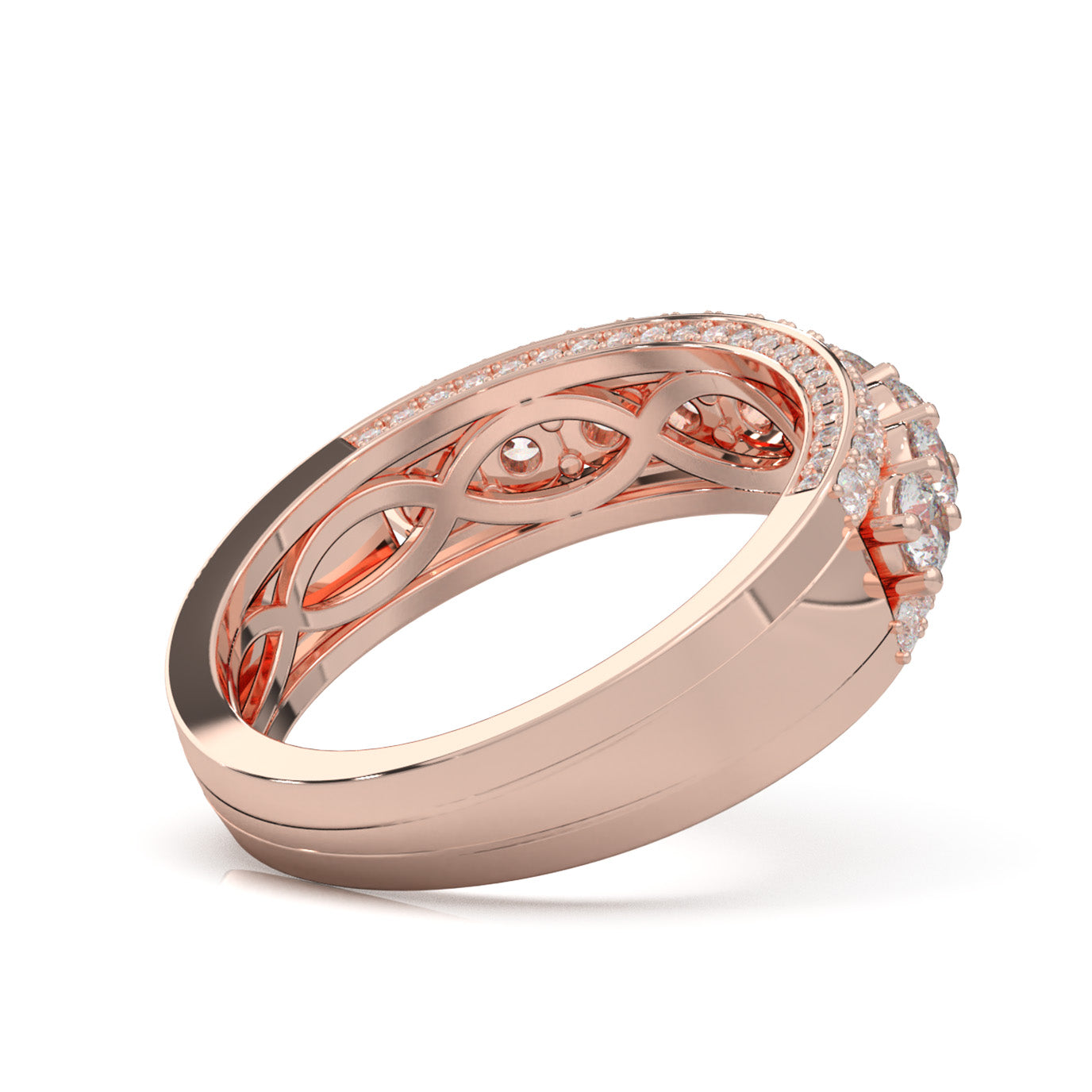 2.70 ct Moissanite 3 Row Mens Wedding Band with Accents in 14k Rose Gold