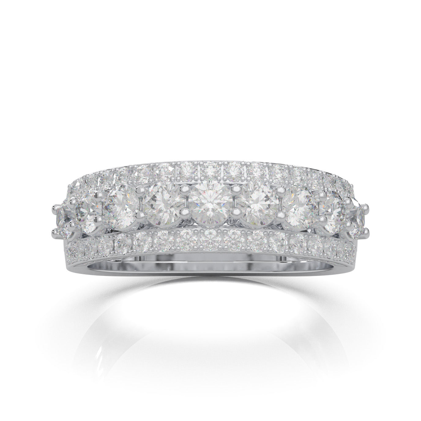 2.70 ct Moissanite 3 Row Mens Wedding Band with Accents in 14k White Gold