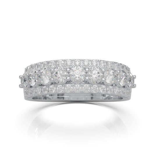 2.70 ct Natural Diamond 3 Row Mens Wedding Band with Accents in 14k White Gold