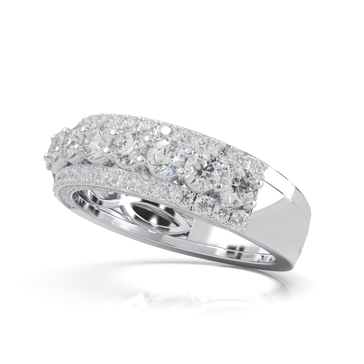2.70 ct Moissanite 3 Row Mens Wedding Band with Accents in 10k White Gold