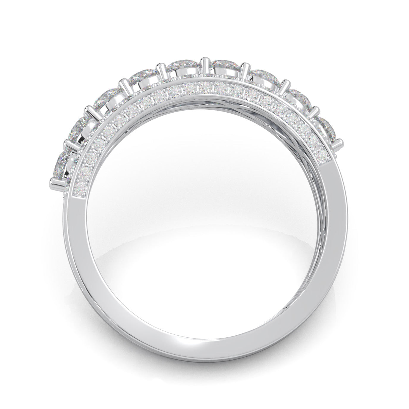 2.70 ct Moissanite 3 Row Mens Wedding Band with Accents in 14k White Gold