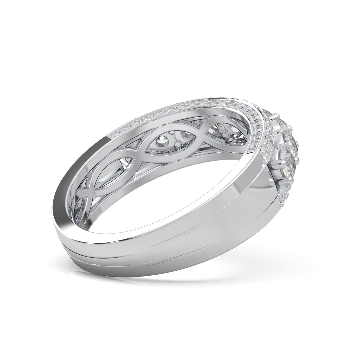2.70 ct Moissanite 3 Row Mens Wedding Band with Accents in 10k White Gold