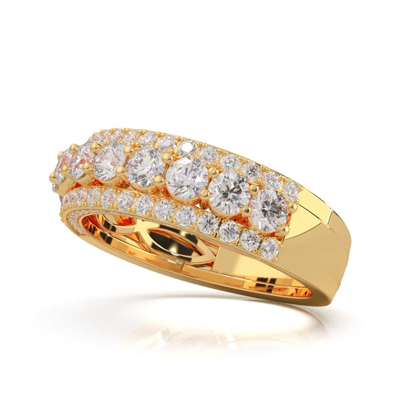 2.70 ct Moissanite 3 Row Mens Wedding Band with Accents in 10k Yellow Gold