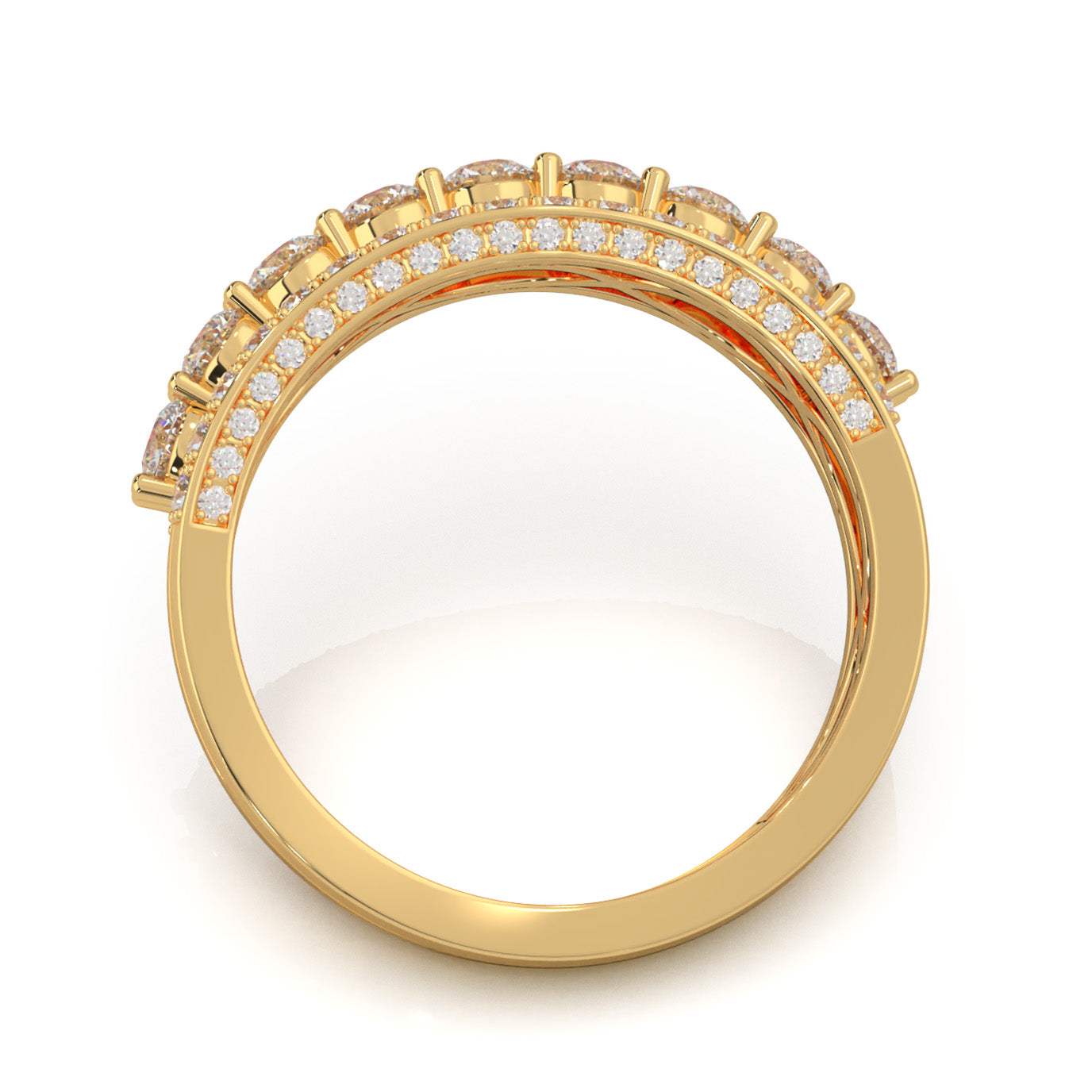 2.70 ct Natural Diamond 3 Row Mens Wedding Band with Accents in 10k Yellow Gold