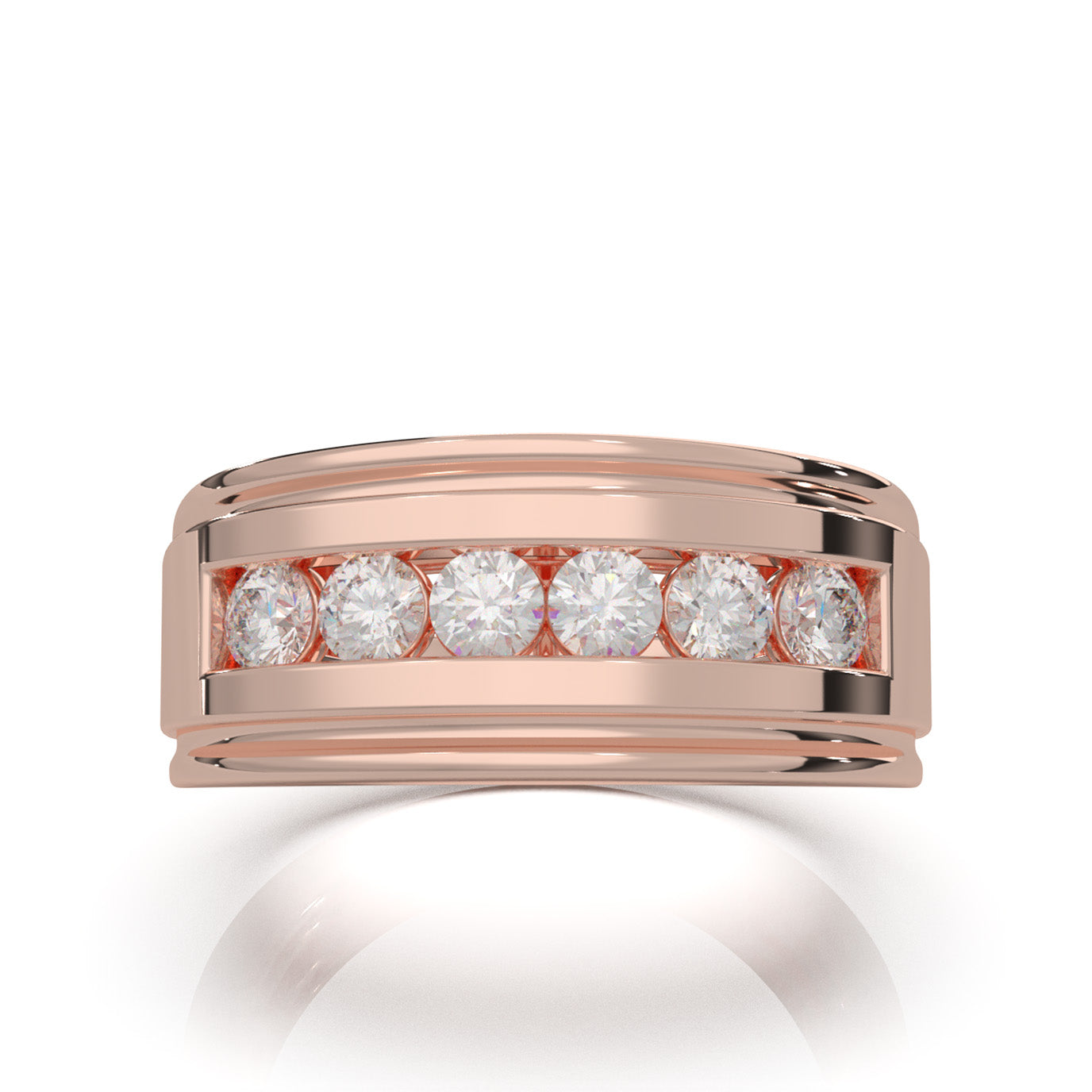 1.10 ct Natural Diamond Round Cut Channel Squared off Mens Wedding Band in 10k Rose Gold