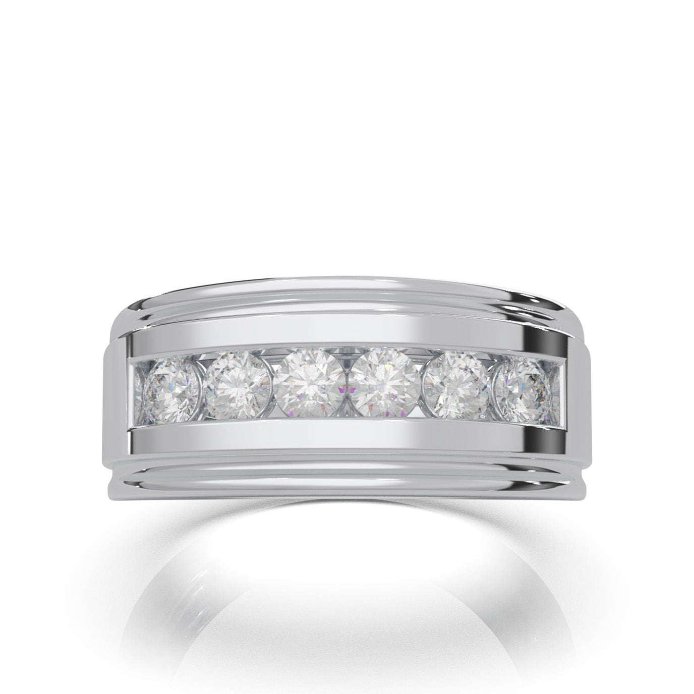 1.10 ct Natural Diamond Round Cut Channel Squared off Mens Wedding Band in 10k White Gold