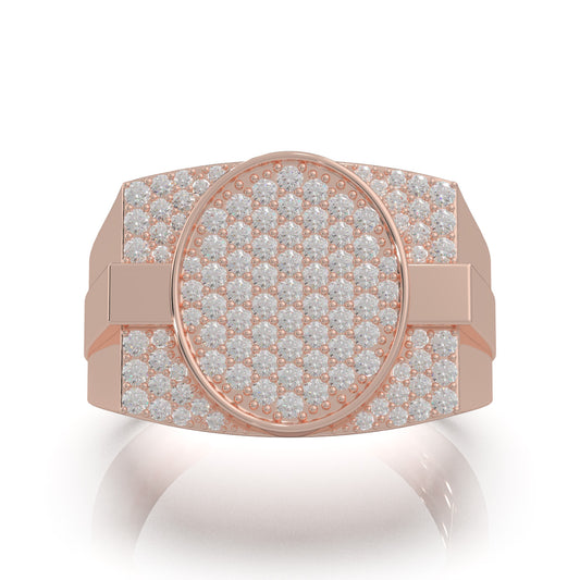 1.10 ct Moissanite Round Cut Oval Shape Mens Statement Ring in 14k Rose Gold